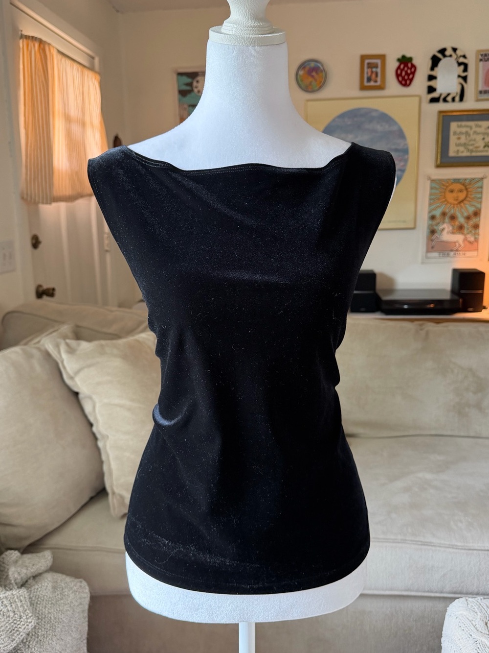 VINTAGE 90s/Y2k NINETY Black Velvet Style Tank Top Size L